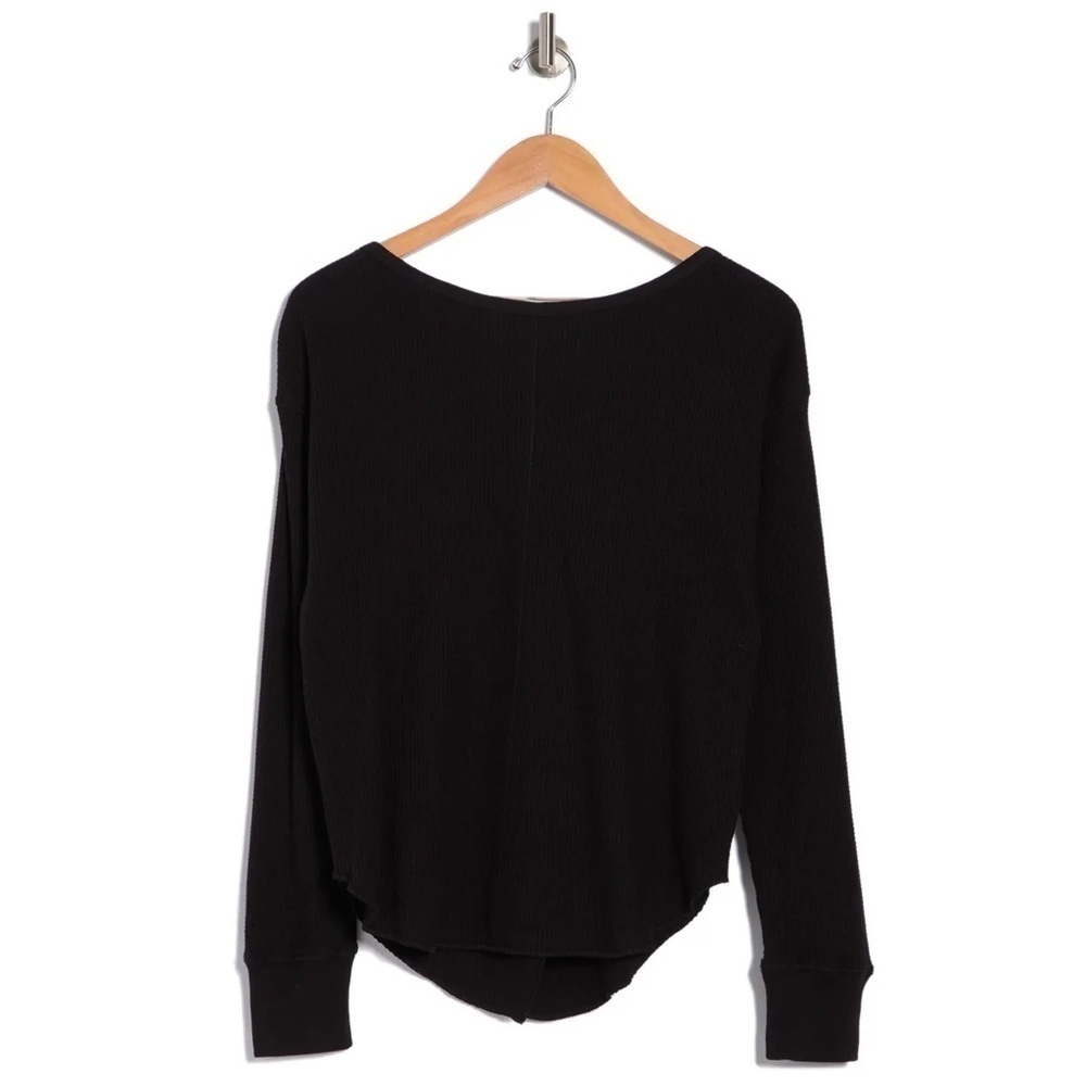 Sage Venture Waffle Long Sleeve Top in Black V-Back Small